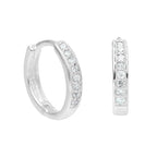Sterling Silver Aquamarine CZ Pave 15mm Huggie Hoop Earrings