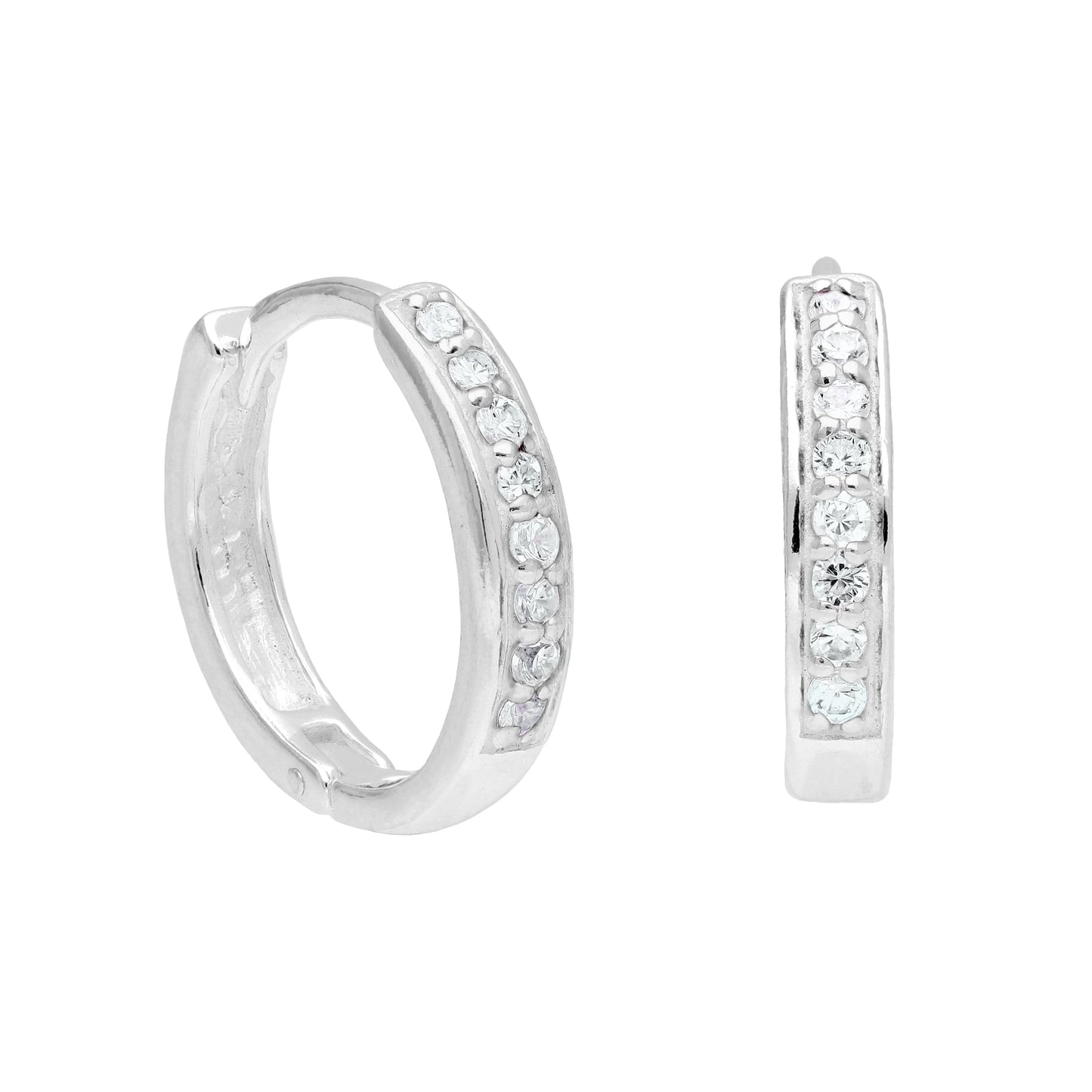 Sterling Silver Aquamarine CZ Pave 15mm Huggie Hoop Earrings