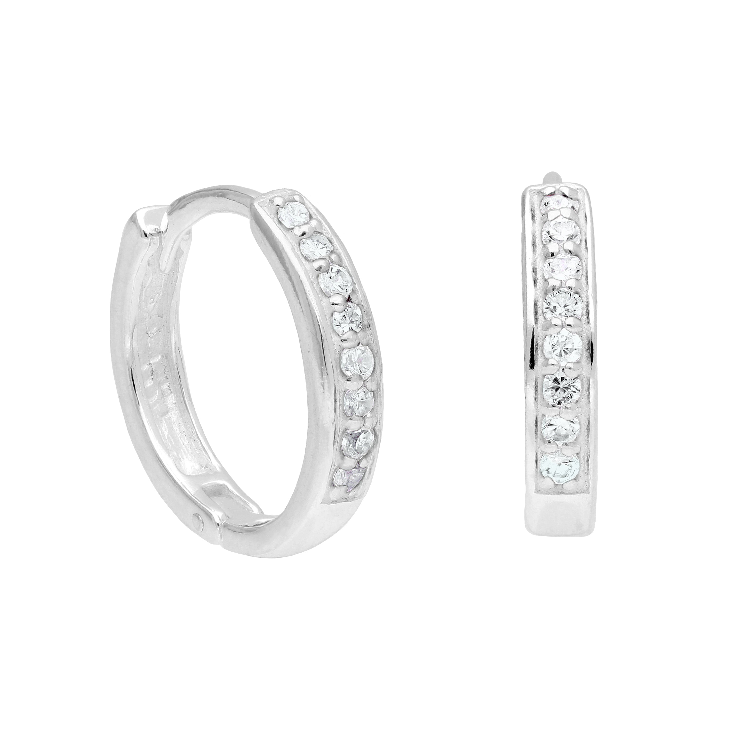 Sterling Silver Aquamarine CZ Pave 15mm Huggie Hoop Earrings