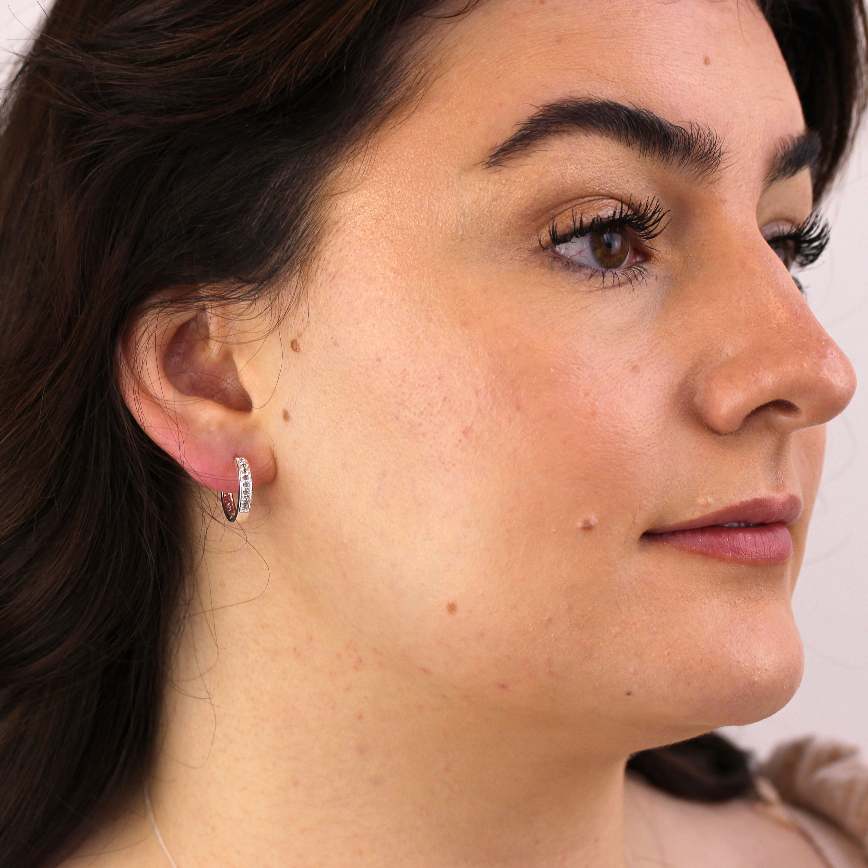 Sterling Silver Aquamarine CZ Pave 15mm Huggie Hoop Earrings