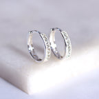 Sterling Silver Aquamarine CZ Pave 15mm Huggie Hoop Earrings