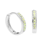 Sterling Silver Peridot CZ Pave 15mm Huggie Hoop Earrings