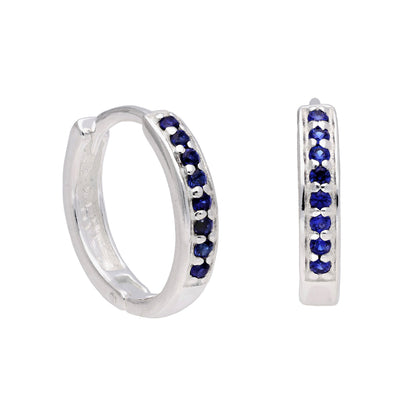 Sterling Silver Sapphire CZ Pave 15mm Huggie Hoop Earrings