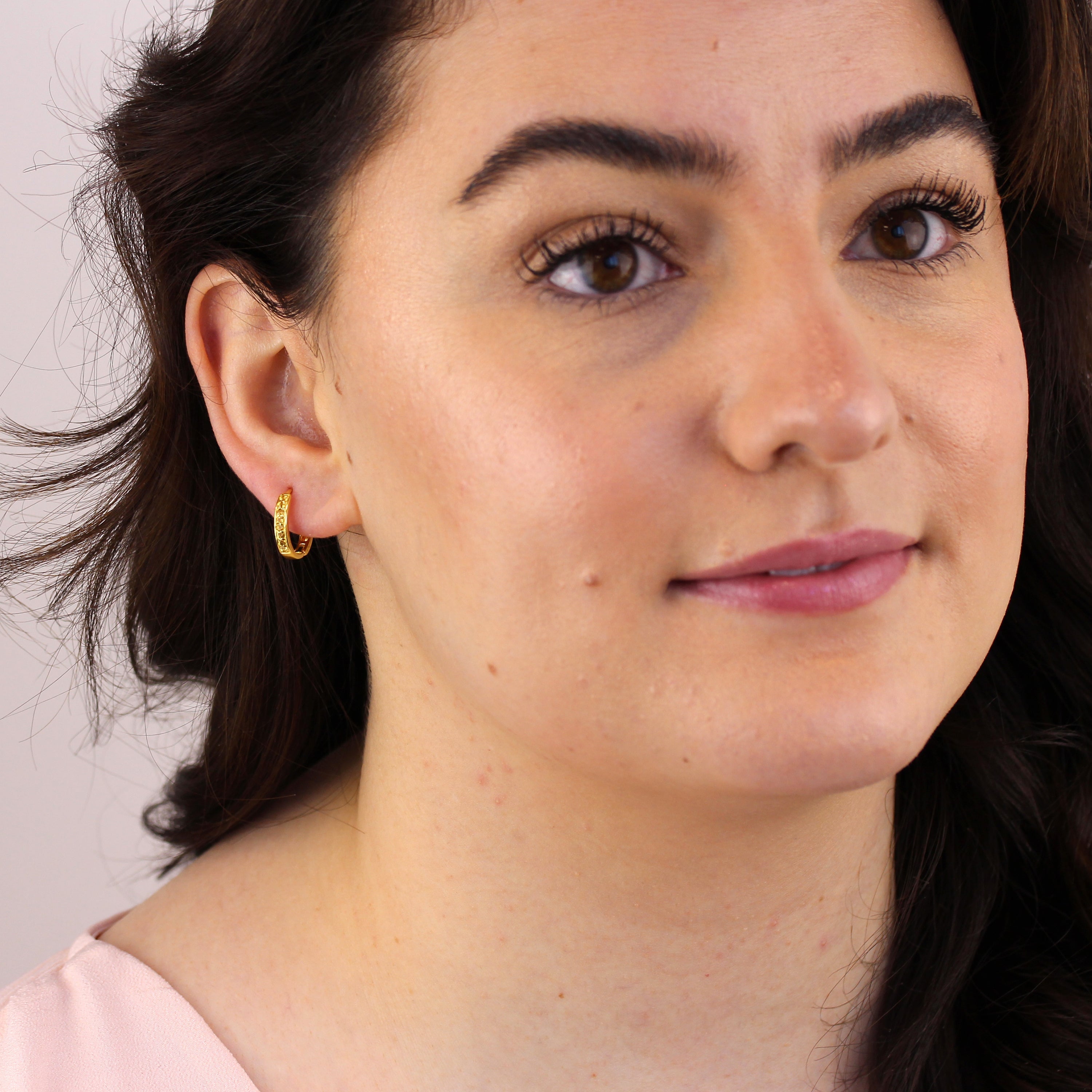 Gold Plated Sterling Silver Citrine Pave 15mm Hoop Earrings