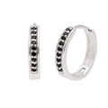 Sterling Silver Black CZ Pave Huggie 19mm Hoop Earrings