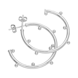 Sterling Silver 30mm Bobble Open Hoop Stud Earrings
