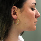 Gold Plated Sterling Silver Bobble 30mm Open Hoop Stud Earrings