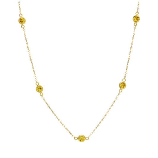 Gold Plated Sterling Silver Multi Citrine CZ Birthstone Necklace
