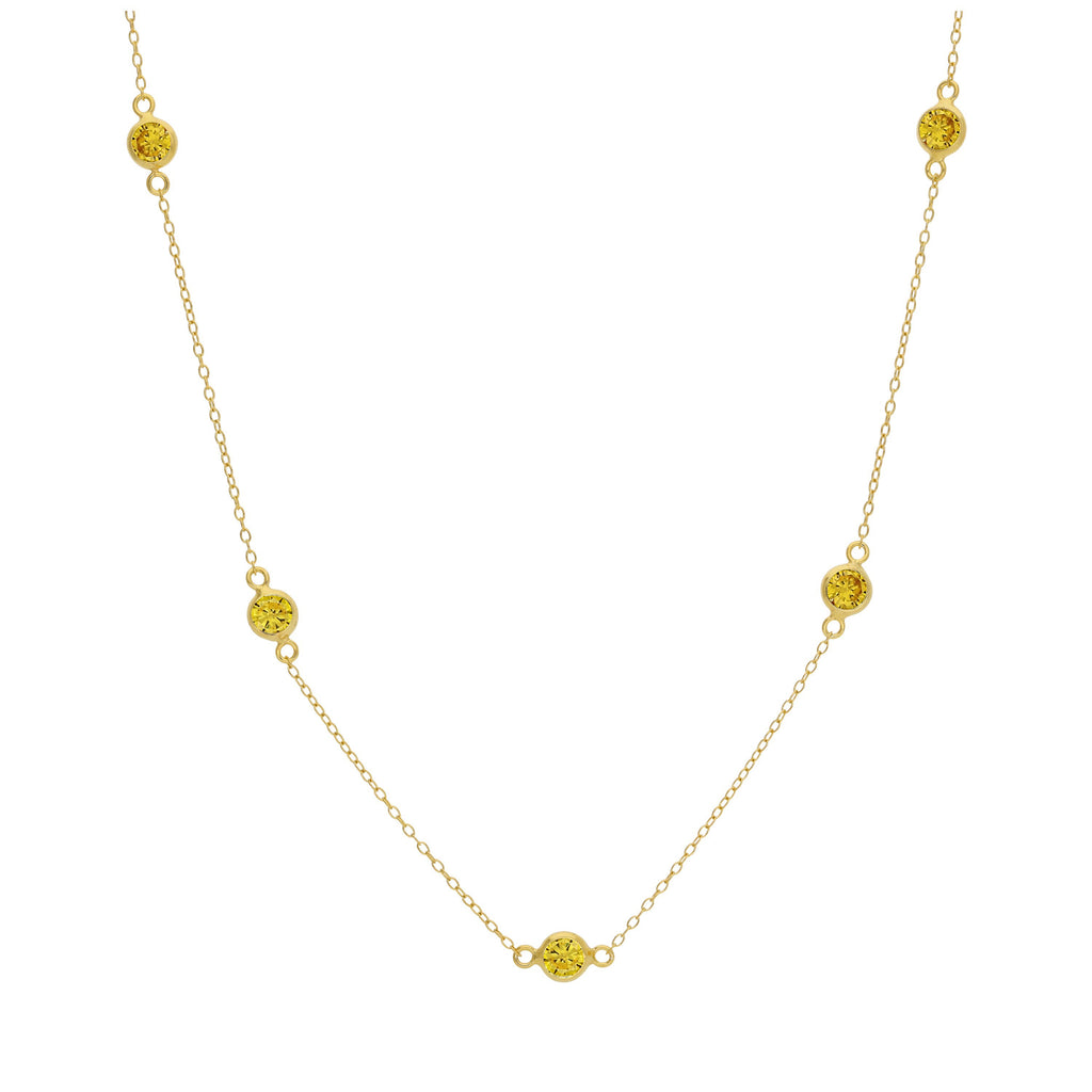 Gold Plated Sterling Silver Multi Citrine CZ Birthstone Necklace