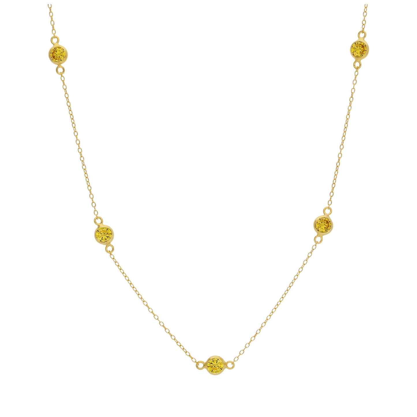 Gold Plated Sterling Silver Multi Citrine CZ Birthstone Necklace