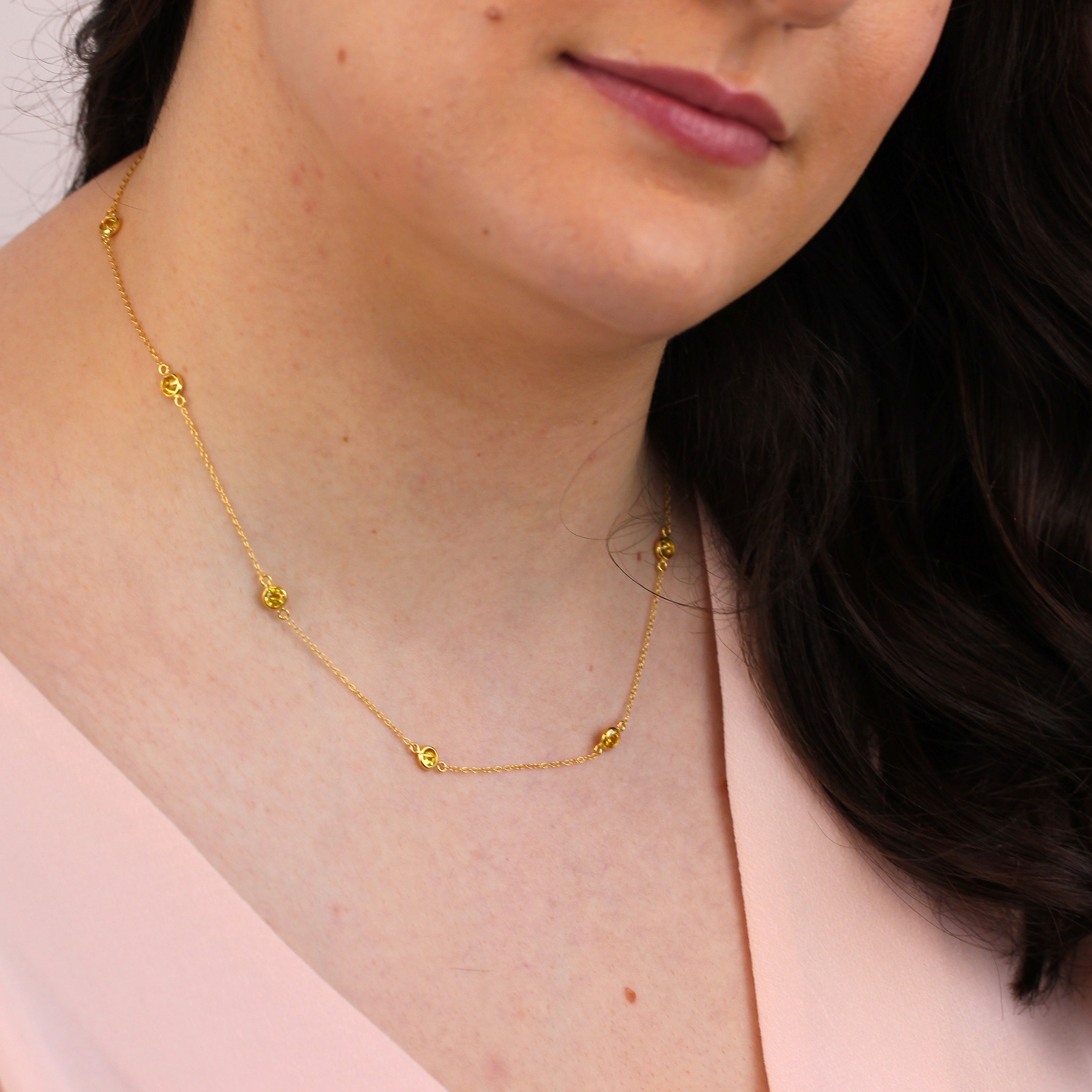 Gold Plated Sterling Silver Multi Citrine CZ Birthstone Necklace