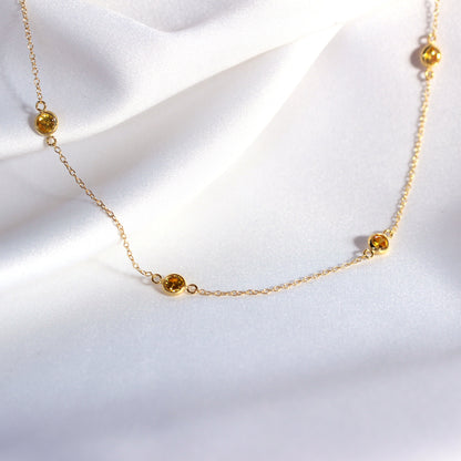 Gold Plated Sterling Silver Multi Citrine CZ Birthstone Necklace