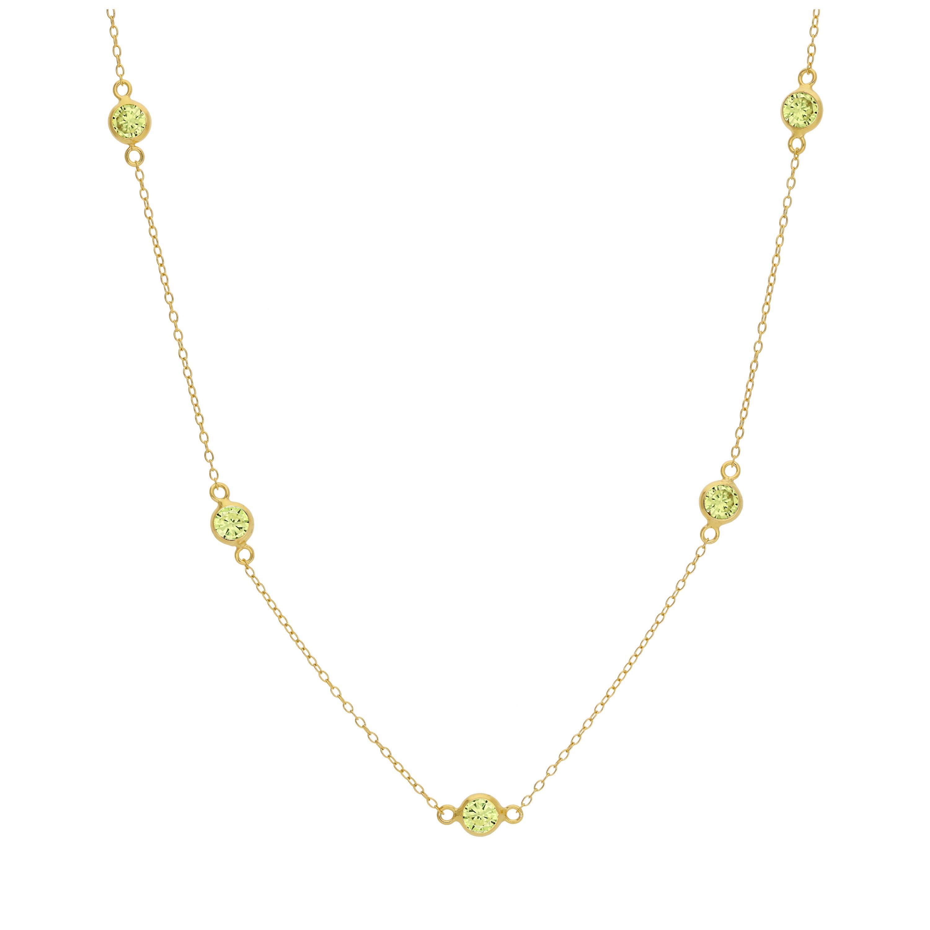 Gold Plated Sterling Silver Multi Peridot CZ Birthstone Necklace
