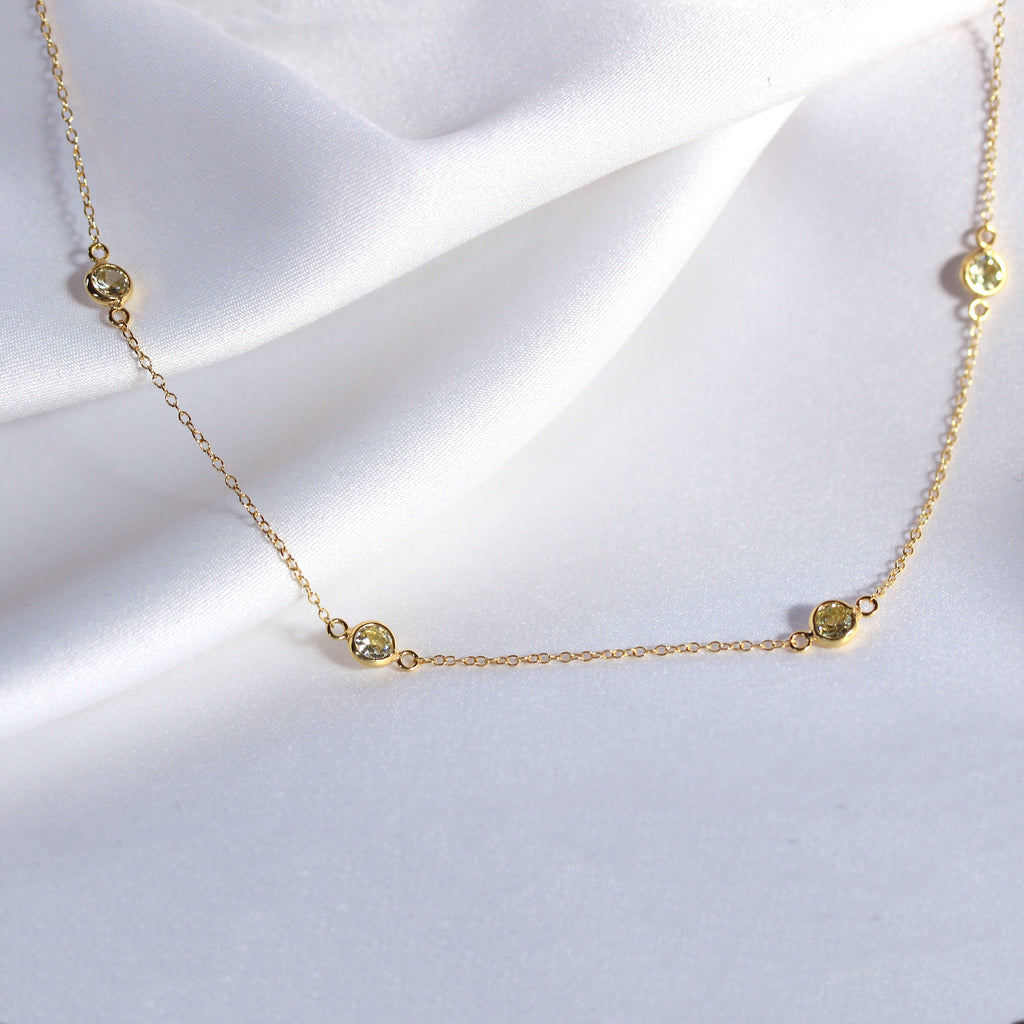 Gold Plated Sterling Silver Multi Peridot CZ Birthstone Necklace