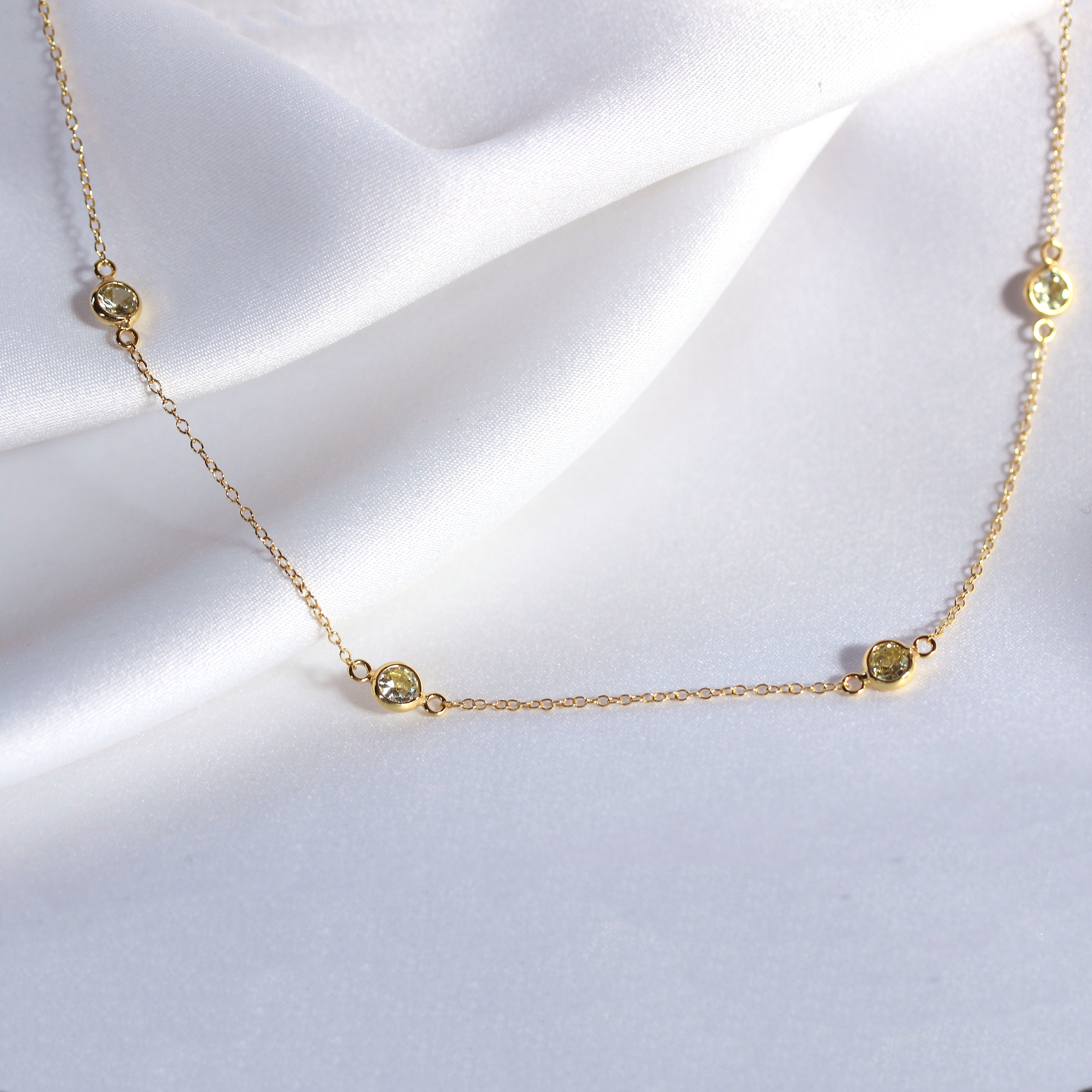 Gold Plated Sterling Silver Multi Peridot CZ Birthstone Necklace