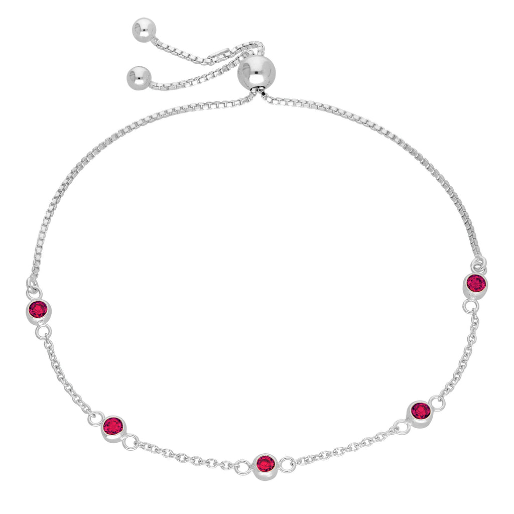 Sterling Silver Multi Ruby CZ Adjustable Bracelet
