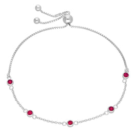 Sterling Silver Multi Ruby CZ Adjustable Bracelet
