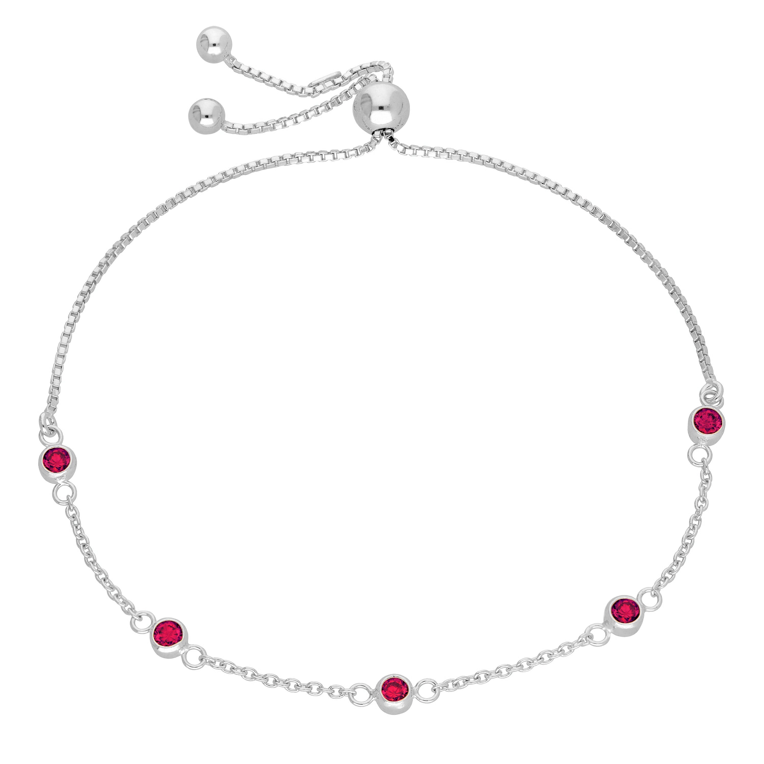 Sterling Silver Multi Ruby CZ Adjustable Bracelet