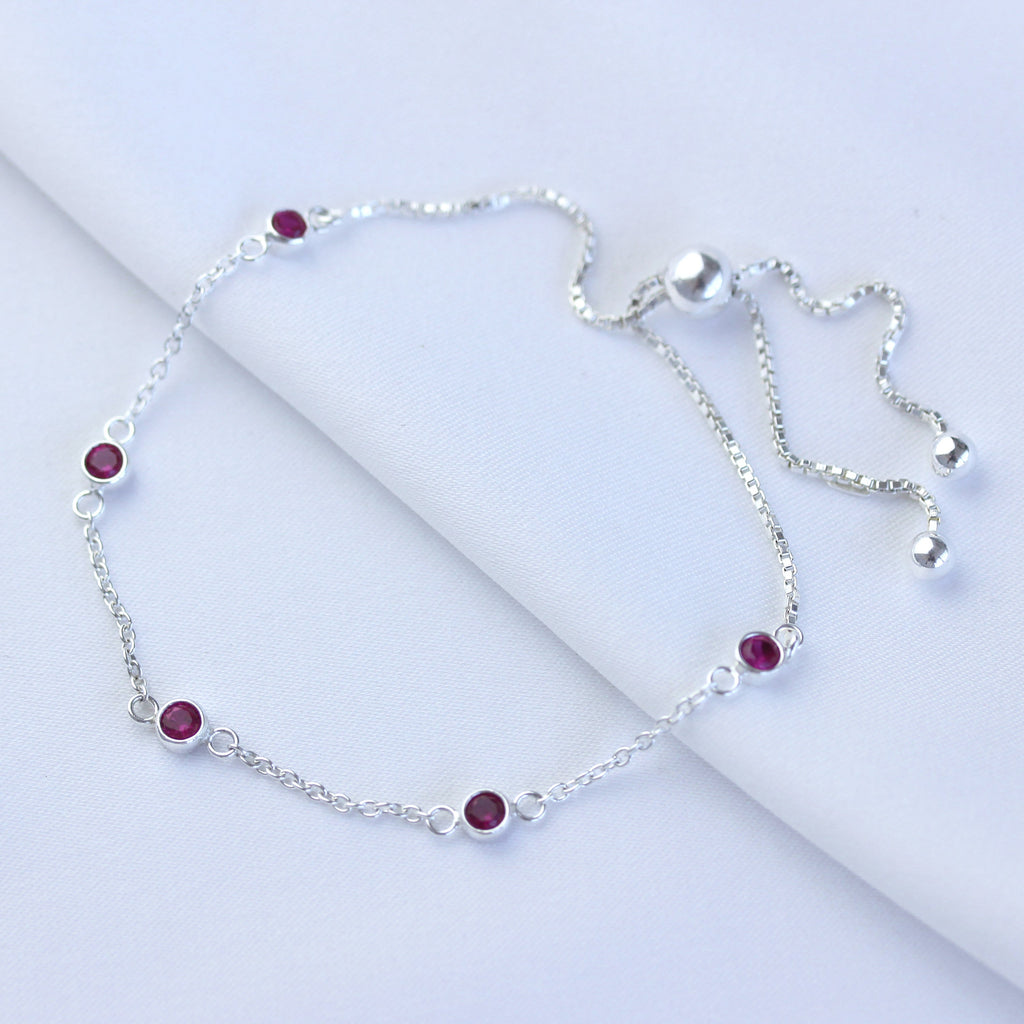 Sterling Silver Multi Ruby CZ Adjustable Bracelet