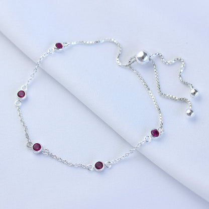 Sterling Silver Multi Ruby CZ Adjustable Bracelet