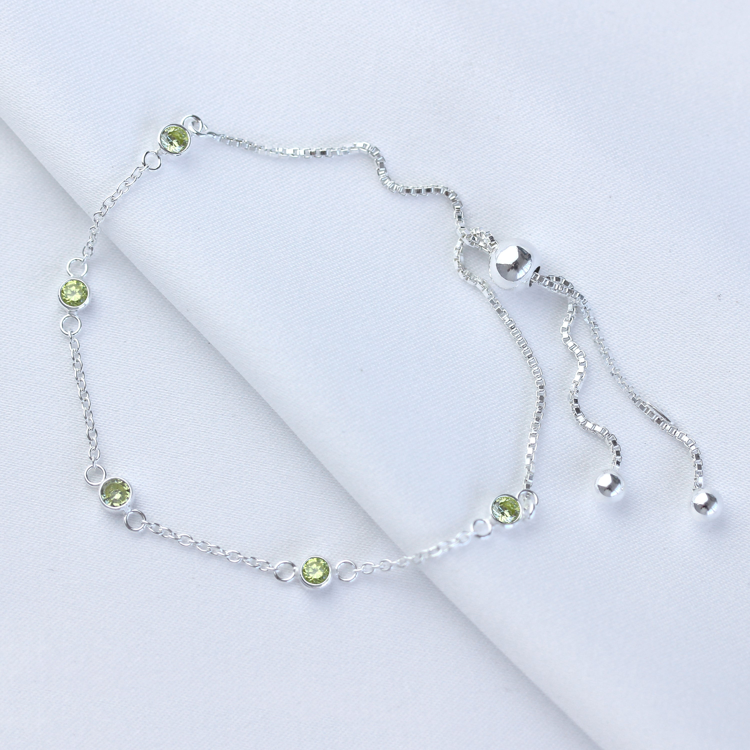 Sterling Silver Multi Peridot CZ Adjustable Bracelet