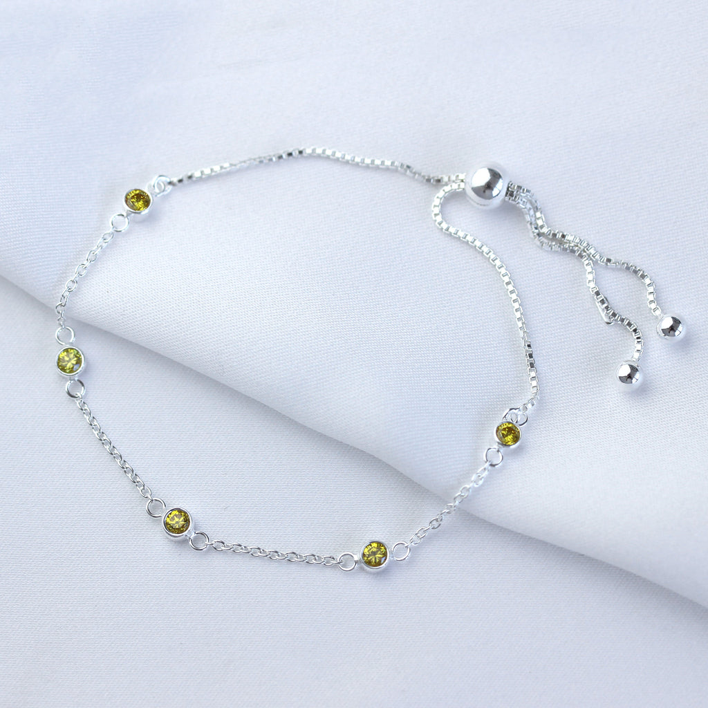 Sterling Silver Multi Citrine CZ Adjustable Bracelet