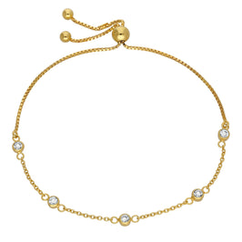 Gold Plated Sterling Silver Multi Clear CZ Adjustable Bracelet