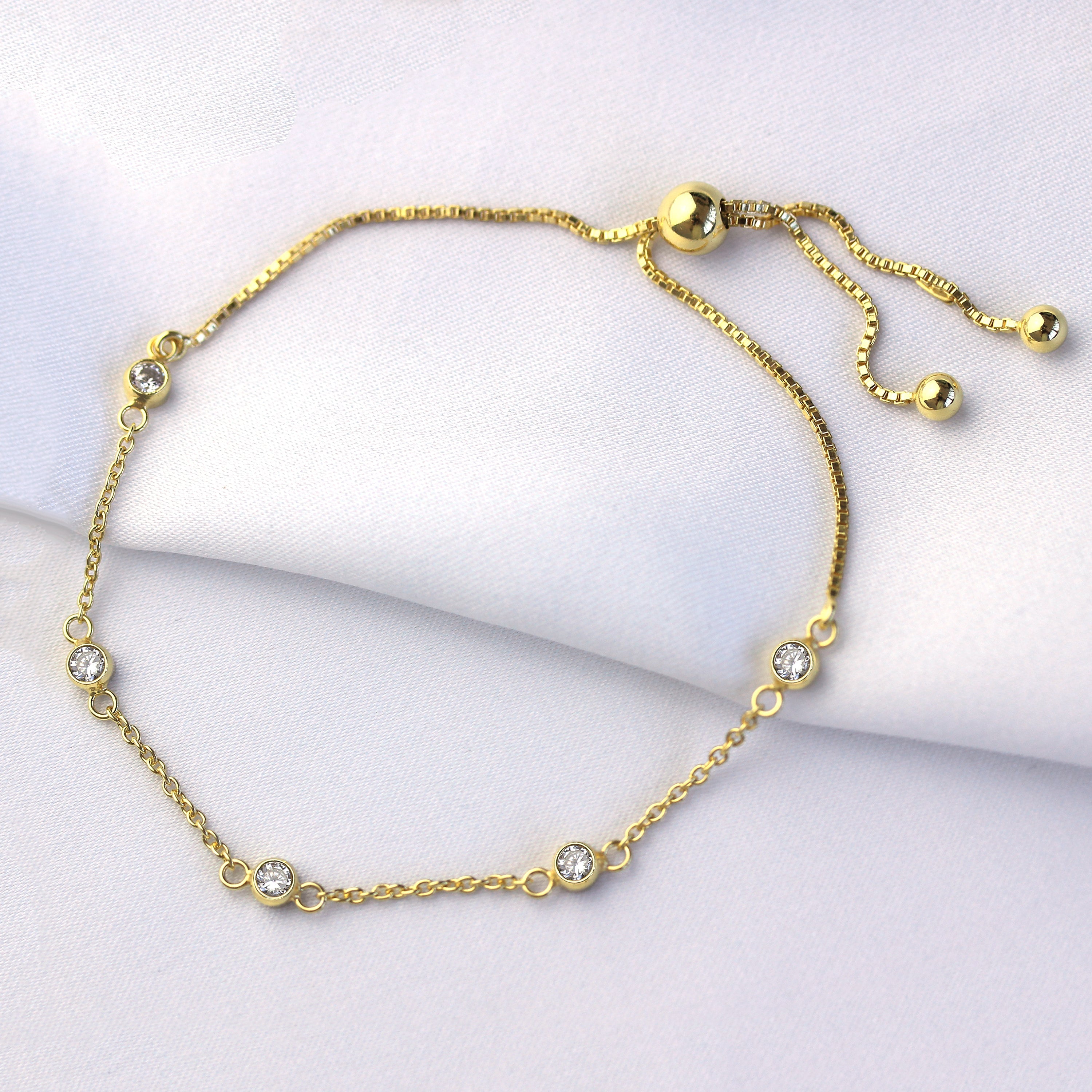 Gold Plated Sterling Silver Multi Clear CZ Adjustable Bracelet