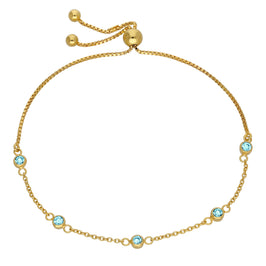 Gold Plated Sterling Silver Aquamarine CZ Adjustable Bracelet