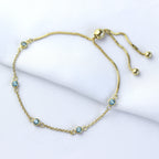 Gold Plated Sterling Silver Aquamarine CZ Adjustable Bracelet