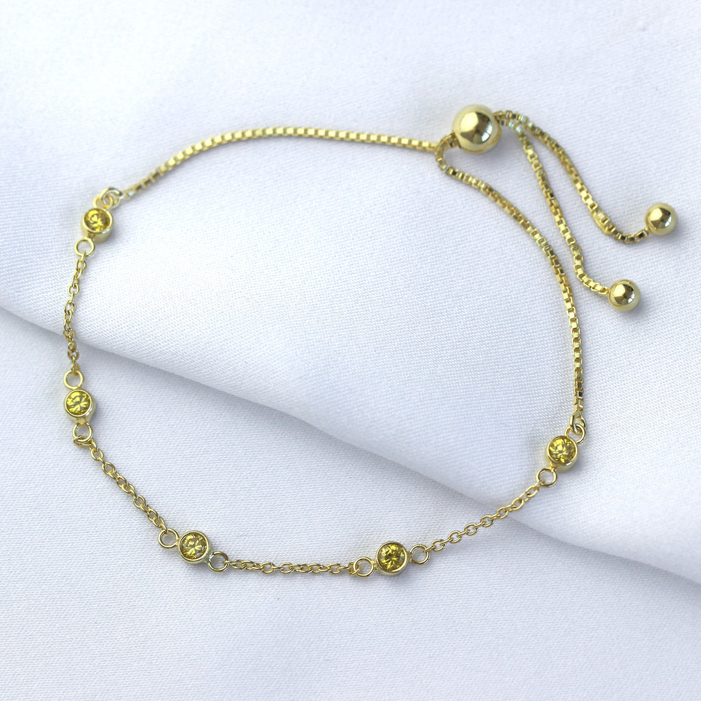 Gold Plated Sterling Silver Citrine CZ Adjustable Bracelet