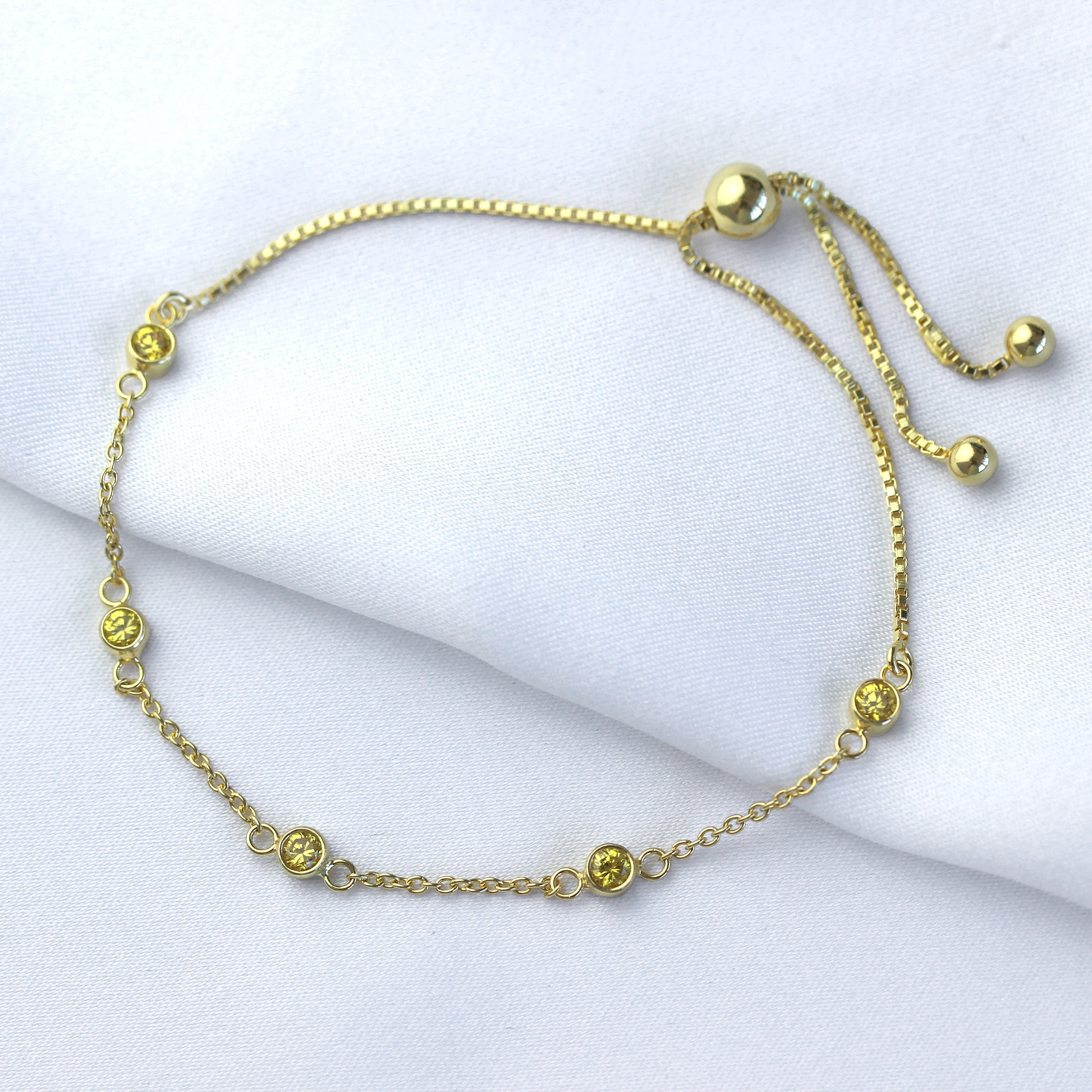 Gold Plated Sterling Silver Citrine CZ Adjustable Bracelet