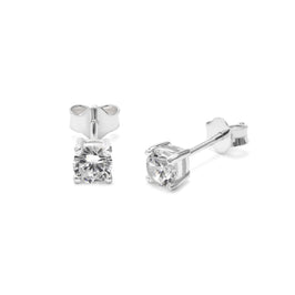 Sterling Silver CZ April Birthstone Claw 4mm Stud Earrings