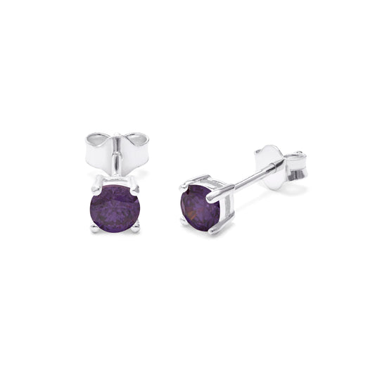Sterling Silver Amethyst CZ Birthstone 4mm Stud Earrings