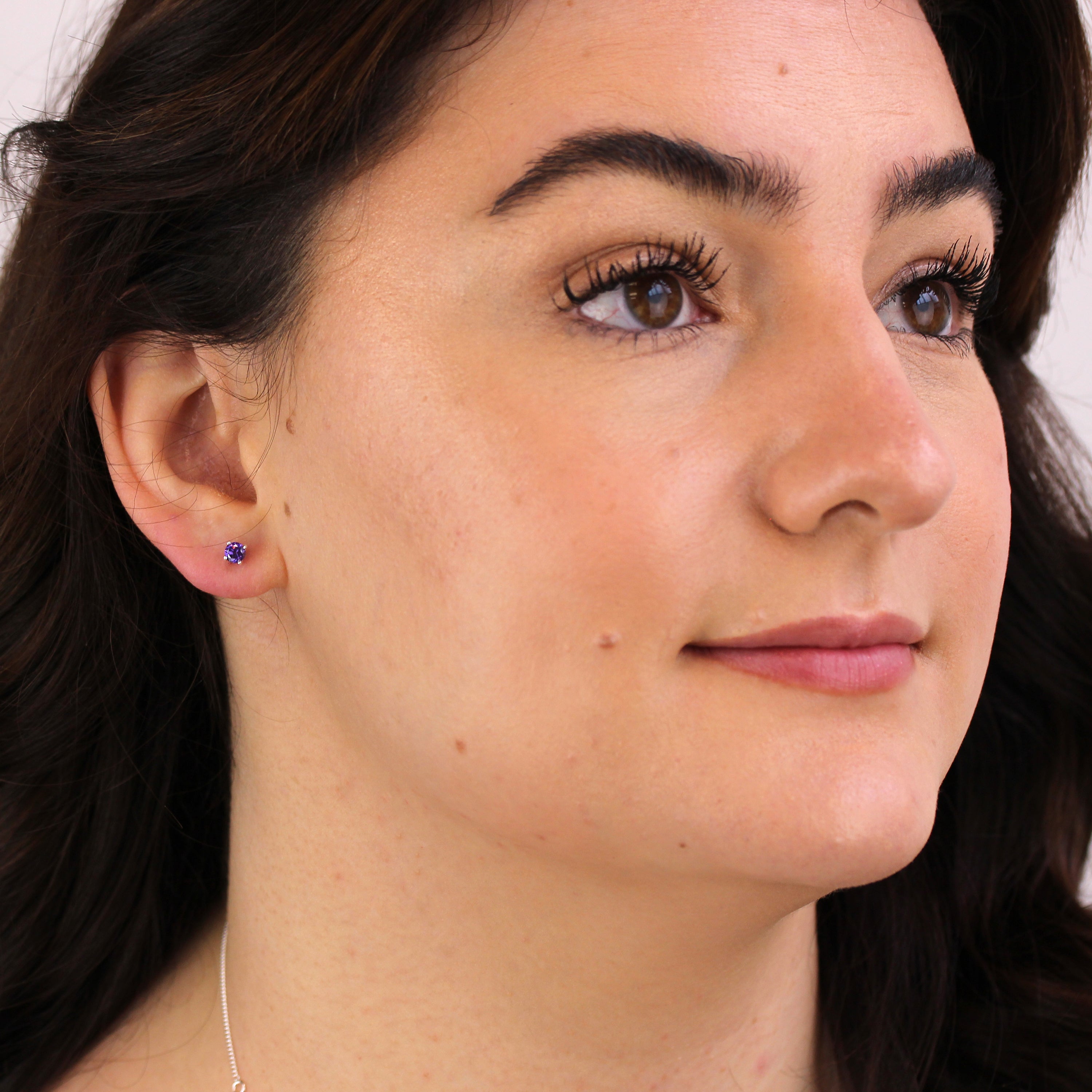Sterling Silver Amethyst CZ Birthstone 4mm Stud Earrings