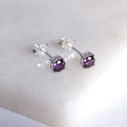 Sterling Silver Amethyst CZ Birthstone 4mm Stud Earrings