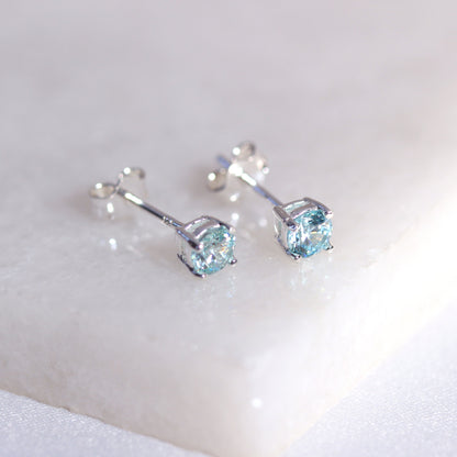 Sterling Silver Aquamarine CZ Birthstone 4mm Stud Earrings