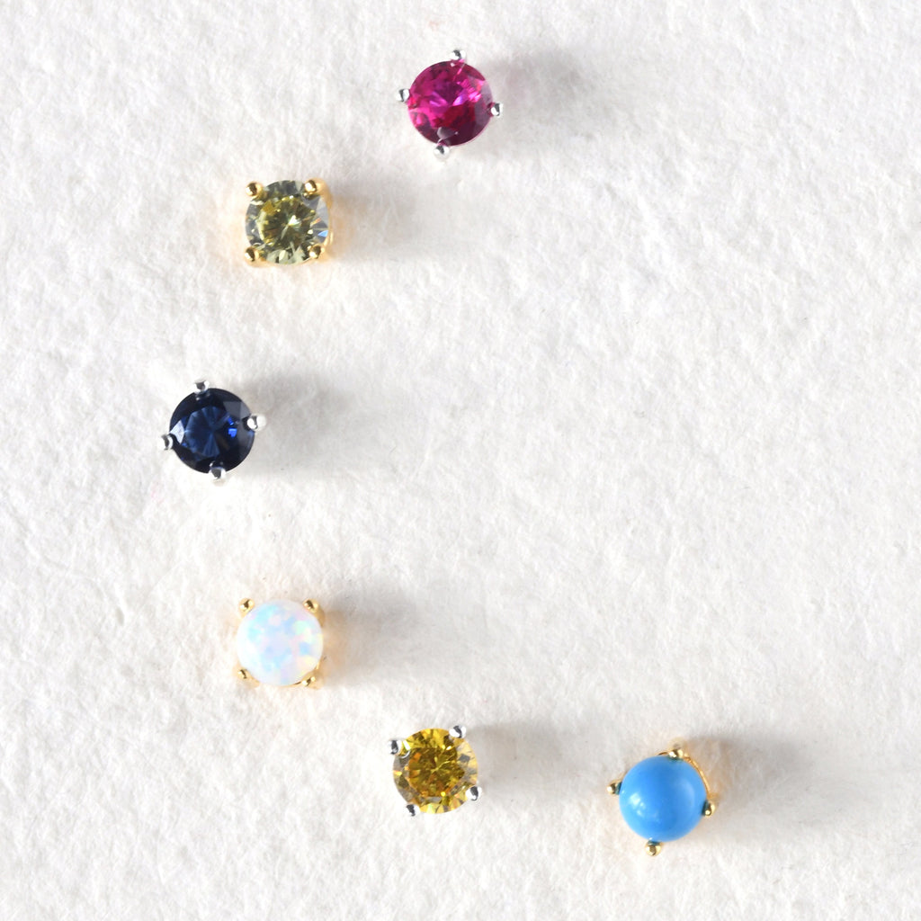 Gold Plated Sterling Silver Peridot CZ 4mm Stud Earrings