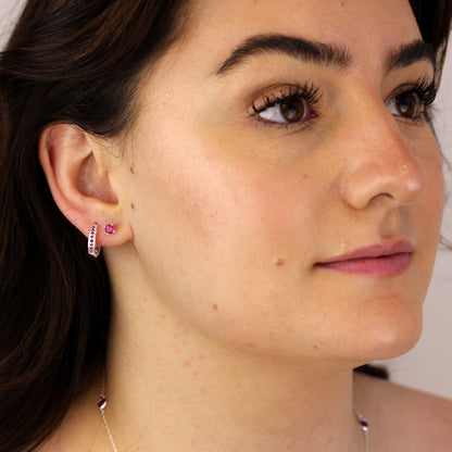 Sterling Silver Ruby CZ July Birthstone 4mm Stud Earrings