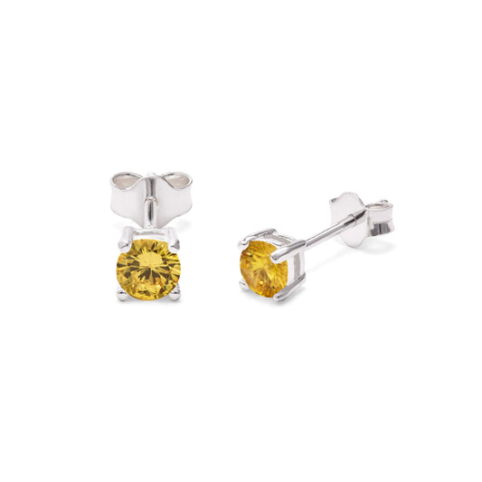 Sterling Silver Citrine CZ Birthstone Claw 4mm Stud Earrings