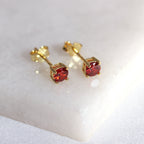 Gold Plated Sterling Silver Garnet CZ Claw 4mm Stud Earrings