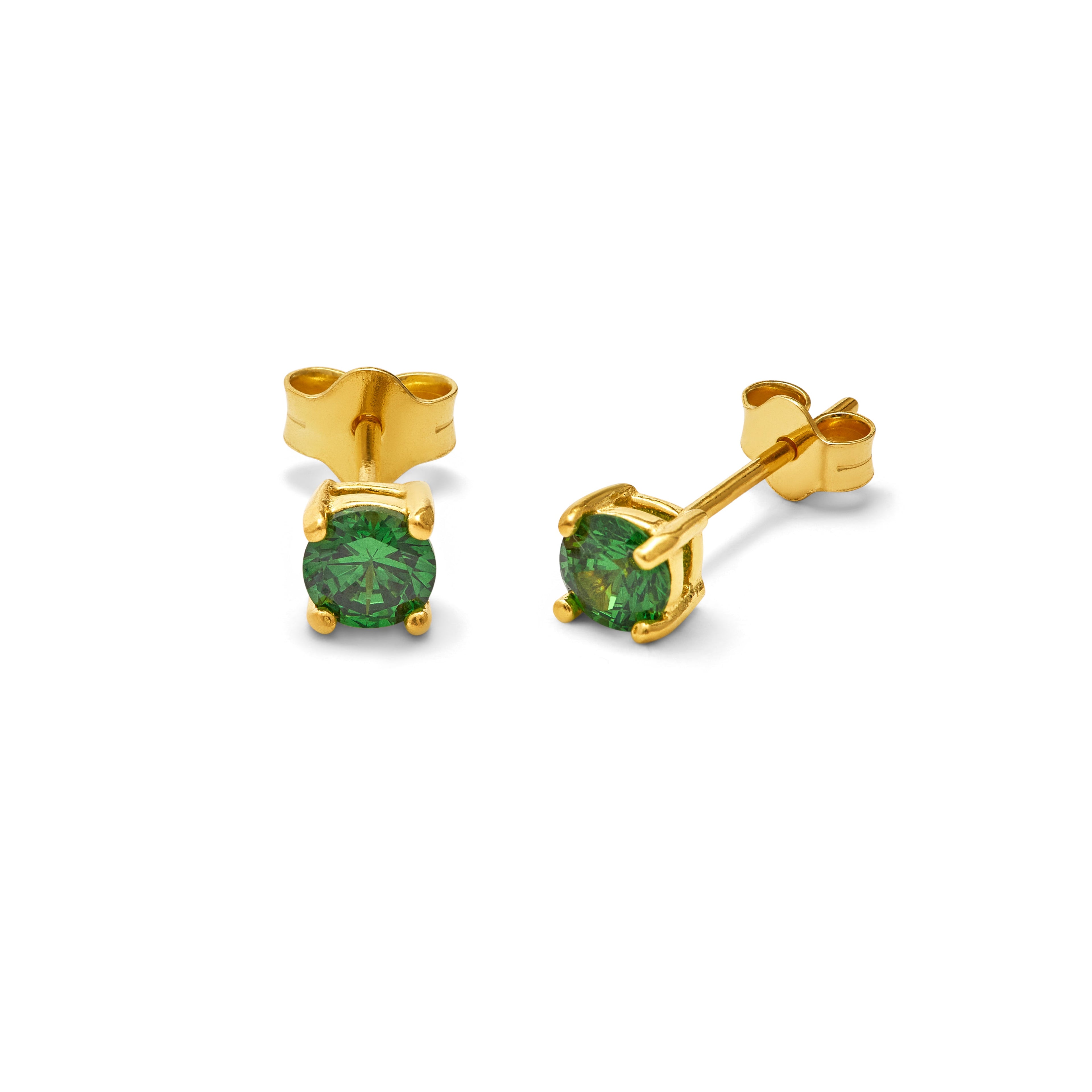 Gold Plated Sterling Silver Emerald CZ May 4mm Stud Earrings