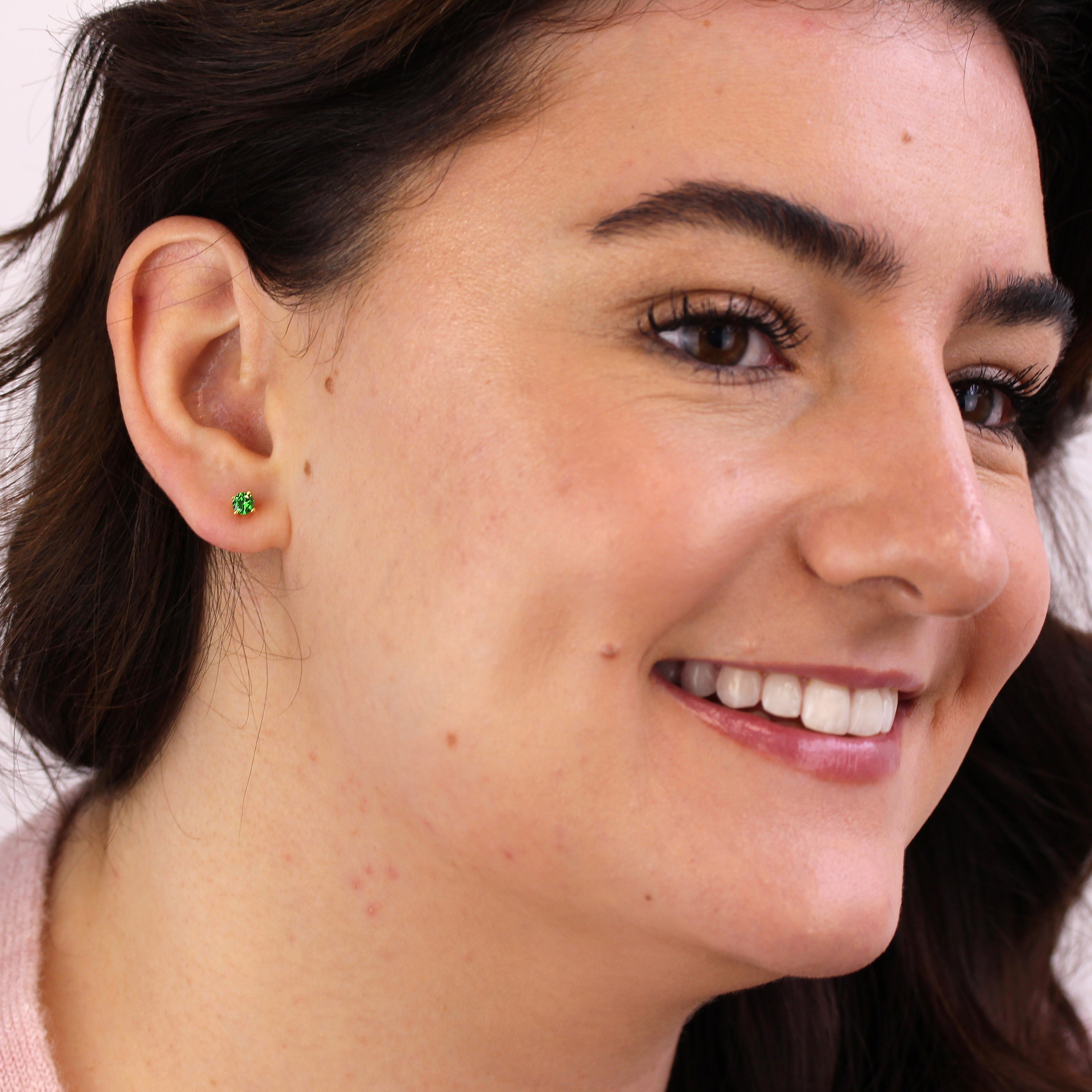 Gold Plated Sterling Silver Emerald CZ May 4mm Stud Earrings