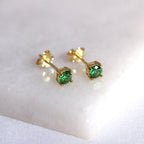 Gold Plated Sterling Silver Emerald CZ May 4mm Stud Earrings
