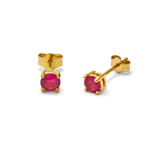 Gold Plated Sterling Silver Ruby CZ July 4mm Stud Earrings