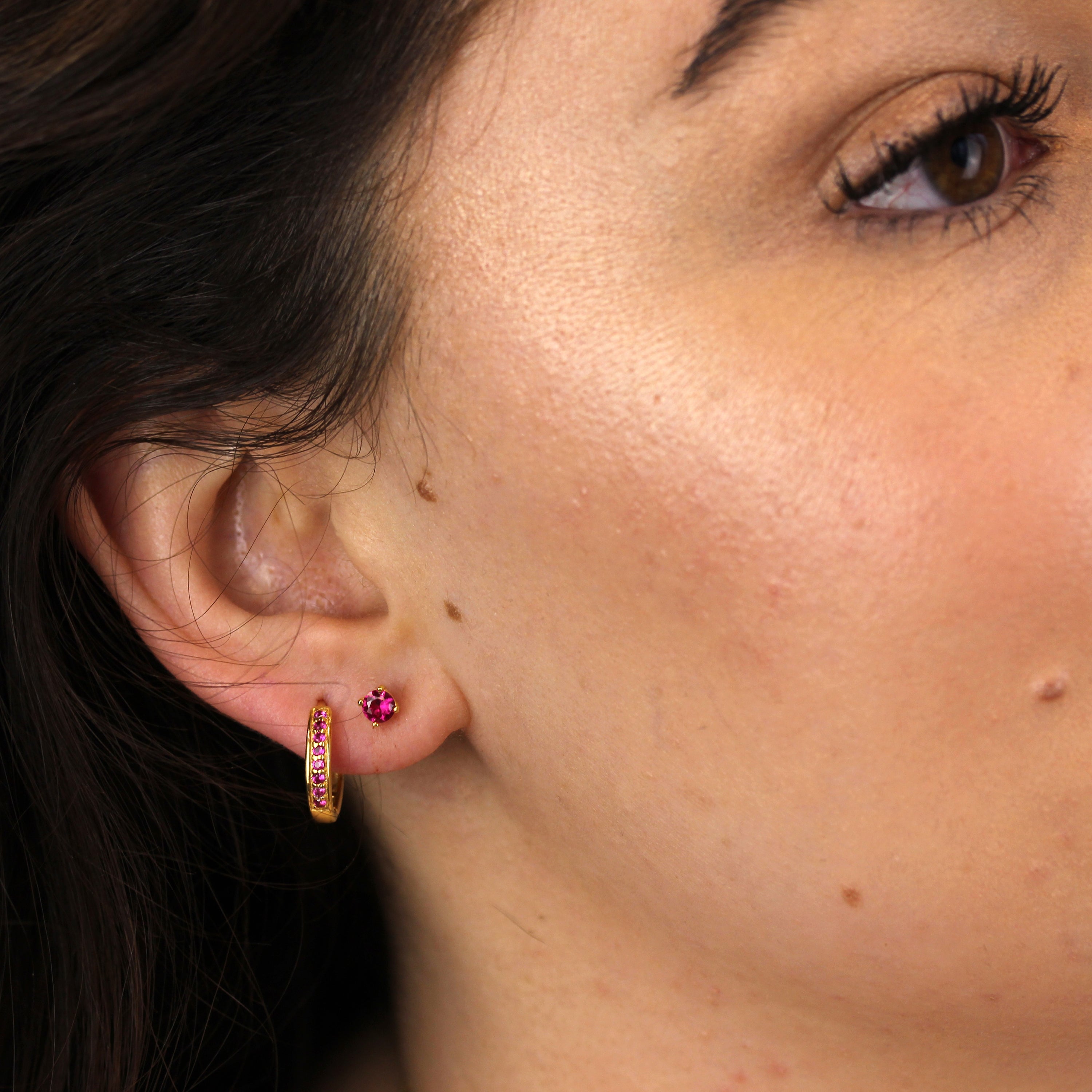 Gold Plated Sterling Silver Ruby CZ July 4mm Stud Earrings