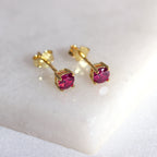 Gold Plated Sterling Silver Ruby CZ July 4mm Stud Earrings
