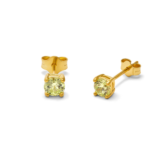 Gold Plated Sterling Silver Peridot CZ 4mm Stud Earrings
