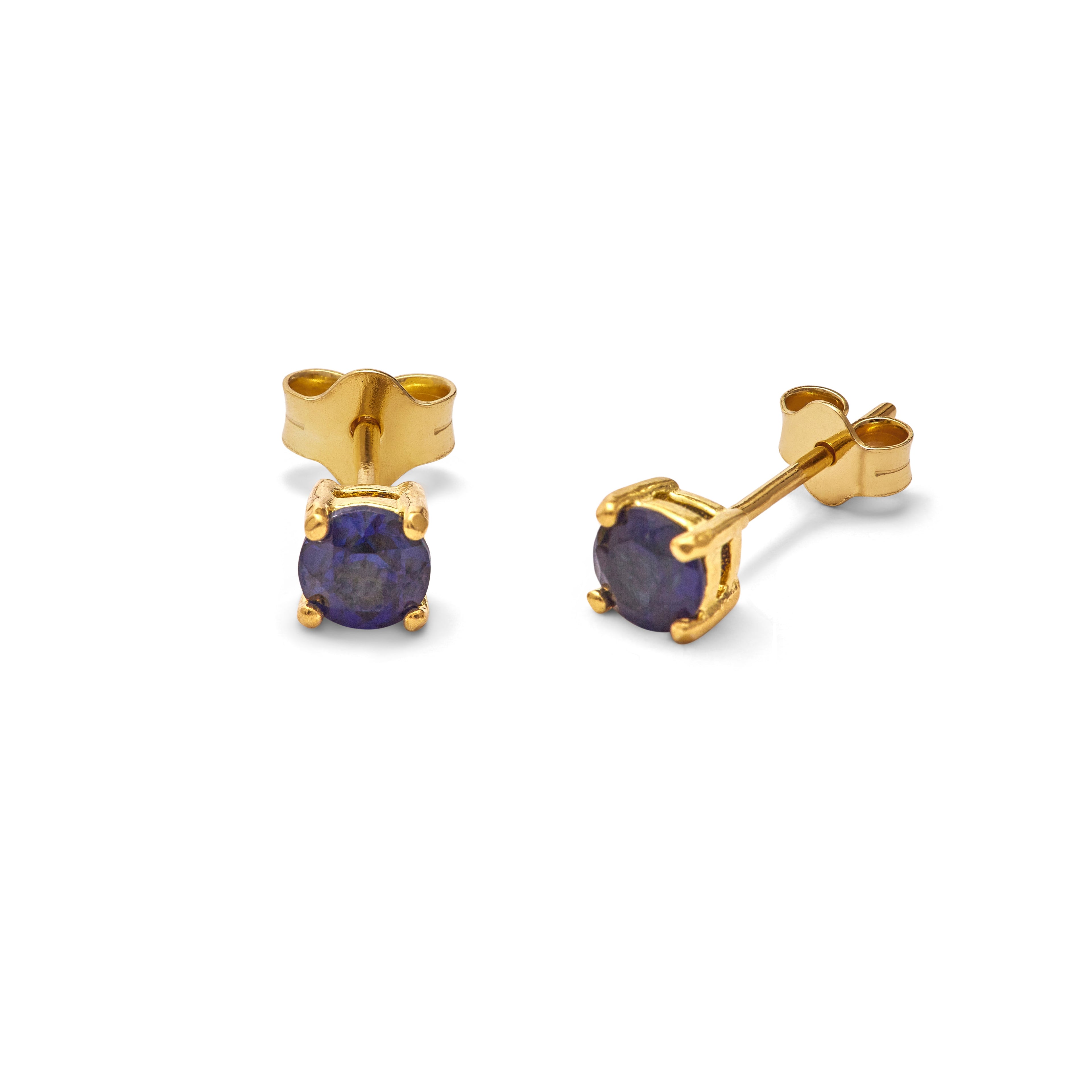 Gold Plated Sterling Silver Sapphire CZ 4mm Stud Earrings