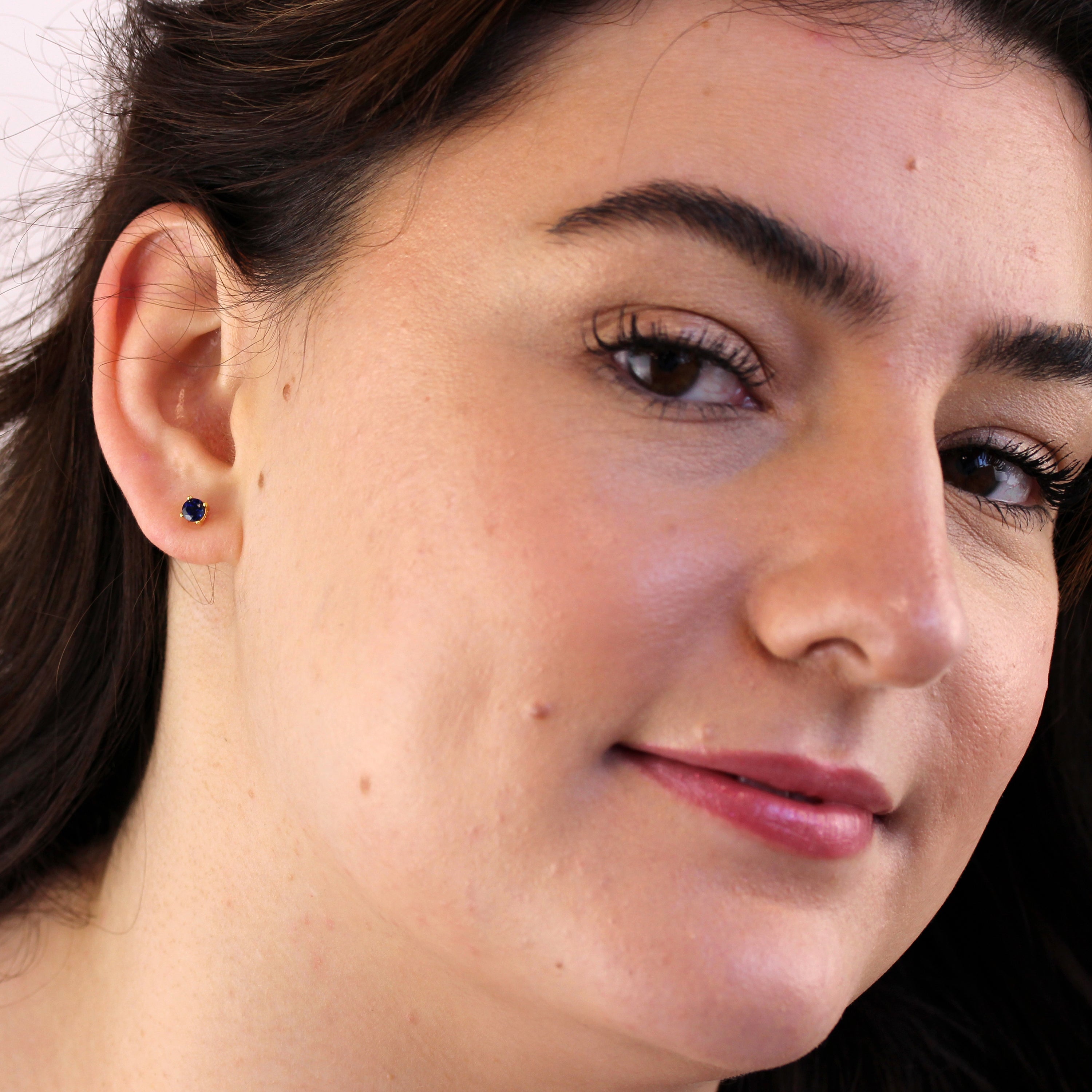 Gold Plated Sterling Silver Sapphire CZ 4mm Stud Earrings